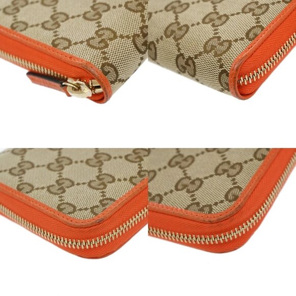 GUCCI Logo GG Pattern Zip Around Long Wallet Canvas Leather Brown Orange 33KB040 - Picture 7 of 13